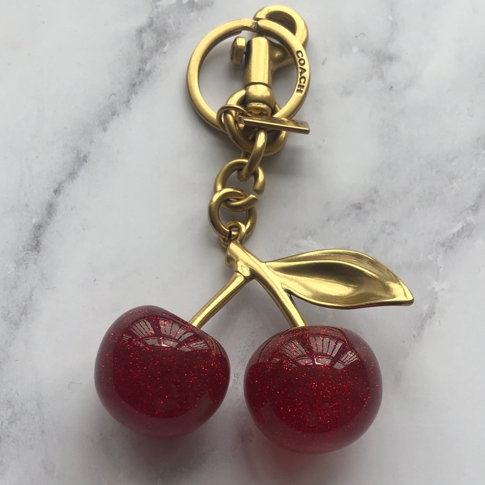 Coach Gold-Tone Key Charm with Red Glitter Cherries